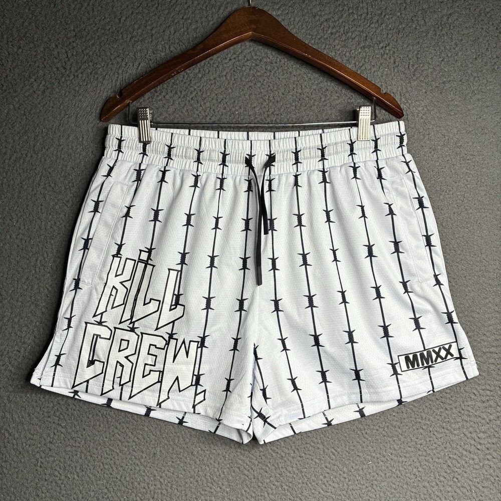 Kill Crew Barbwire 4" Mesh Shorts Muay Thai MMA Elastic Waist Pockets Size 2XL